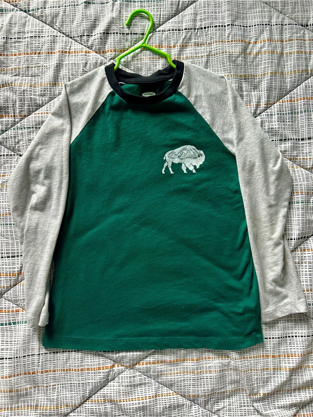 Old Navy Green Raglan Shirt with Gray Sleeves